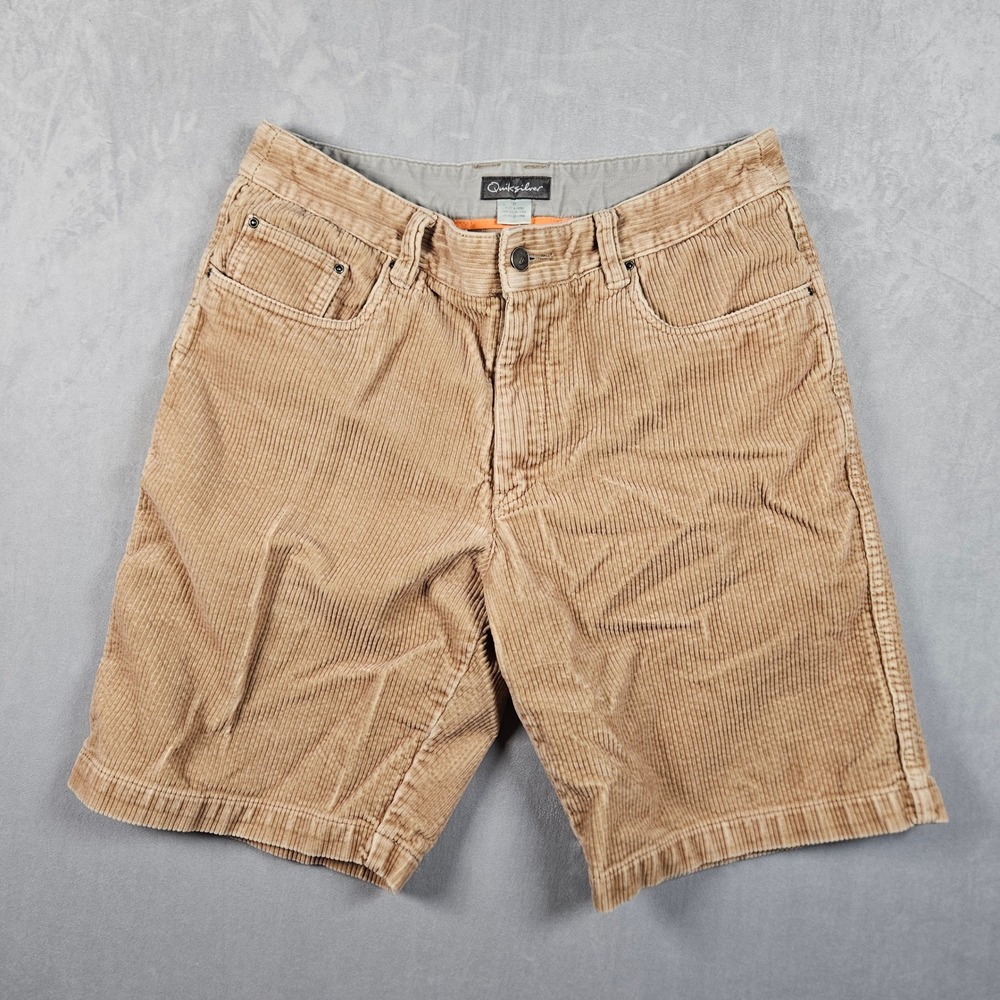 Vintage Quiksilver Corduroy Shorts Mens 33 Tan Wide Leg Skater Streetwear Y2K